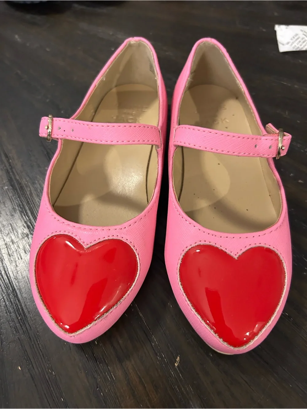 Janie and Jack Pink Mary Jane Flats with Red Heart Detail